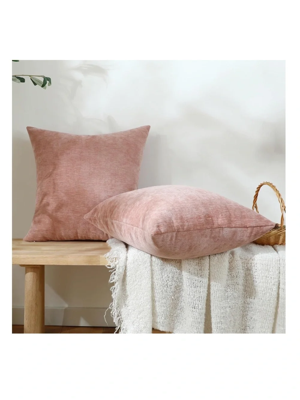 CHENILLE Pillow Covers SQUARE 18x18” (2-Pack) BLUSH PINK